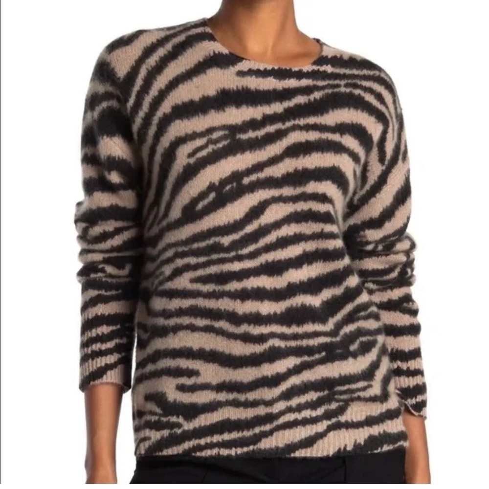 MAGASCHONI 100% CASHMERE Zebra Animal Print Fuzzy Sweater Top Women's XS